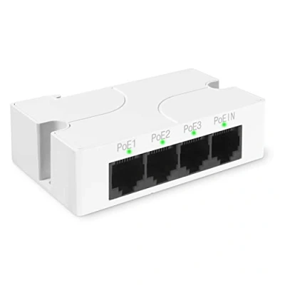 Immagine di Revotech 3 Port POE Extender, Repeater 100 metri, Extender IEEE802.3af/at Compatible, 1 In out Adattatore per la Fotocamera PoE/Dispositivo POE, 10/100 Mbps RJ45, Plug and Play (POE5005)