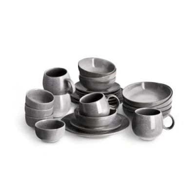 Immagine di SPRINGLANE stoviglie grigie, Servizio da tavola in gres Misty Cliff (Grigio, di Piatti 24 pz)