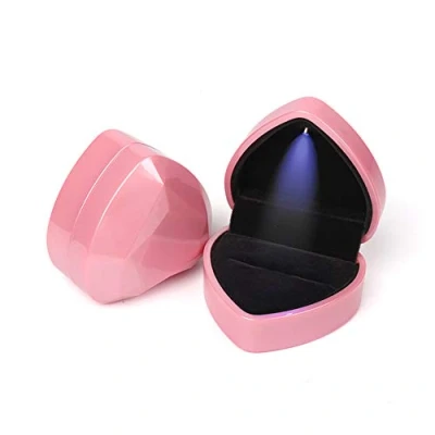 Immagine di Pcscevcr Scatola in velluto per anelli di fidanzamento a forma cuore, con luce LED, proposte fidanzamento, matrimonio, confezione regalo (rosa)