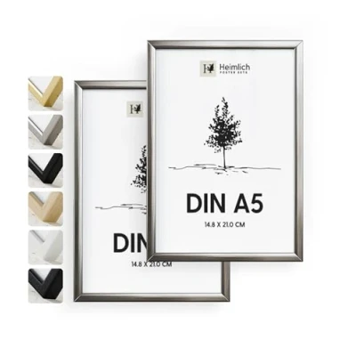 Immagine di Heimlich® 2x Cornice A5 15x21 cm in metallo argento champagne per documenti 14,8x21 Grande Collage alluminio