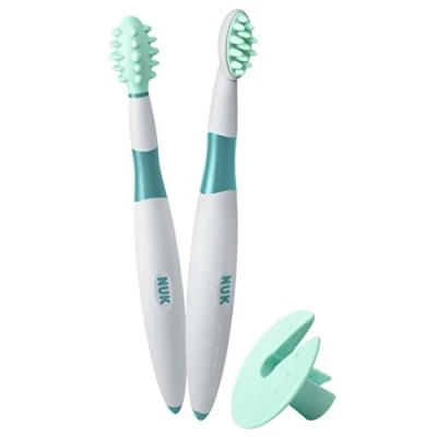 Immagine di NUK 10256205 Set di 2 spazzolini per imparare A lavarsi i denti, con anello protezione incluso, privo bisfenolo (BPA)