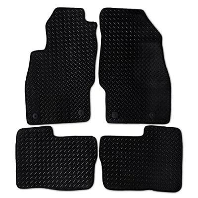 Immagine di Safe Travel, Tappetini per auto su misura in resistente gomma da 3 mm con bordo nero, clip di sicurezza, Vauxhall / Opel Corsa D 2007 04/2014, confezione 4