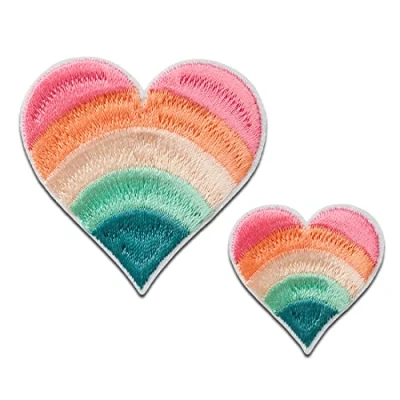 Immagine di Mono Quick Cuori arcobaleno 2 pezzi Toppe Termoadesive Patch Toppa Ricamate, Misura: 5,2 x cm