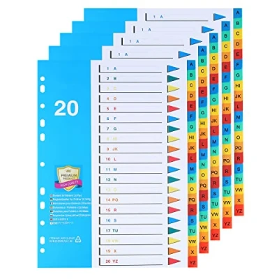 Immagine di Divisorio con Tasti Prestampati A Z Formato A4(5 Pezzi) Divisori per Raccoglitori A4 20 Linguette Rinforzate Multicolore