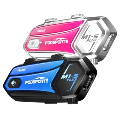 Immagine di Fodsports M1 S Plus Interfono Moto con Condivisione Musica,Auricolare Casco Bluetooth Coppia,2000M Sistema di Comunicazione Casco,Fino a 10 Persone, Audio Multitasking Cablato,Universale Sciare/ATV