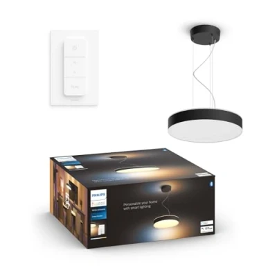 Immagine di Philips Hue White Ambiance Enrave, Lampada a sospensione Smart, Bluetooh, 33.5 W, Telecomando Dimmer Switch Incluso, Nera