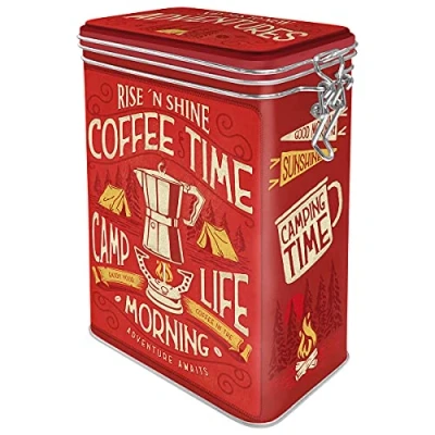 Immagine di Nostalgic Art Contenitori da caffè retrò Camp Coffee Time Idea Regalo per Amanti del Campeggio, con Coperchio Salva Aroma, Design Vintage, 1,3 l