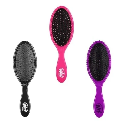 Immagine di Wetbrush Original Detangler With Ultra Sift Intelliflex Bristles to Gently Separate Knots Ease, Does Not Rip Hair, For All Hair Types, Pink, Purple &amp; Black BUNDLE