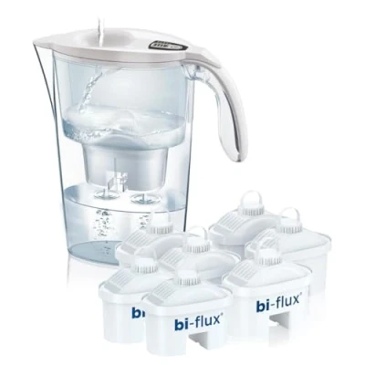 Immagine di LAICA J9090W Stream Line Caraffa Filtrante 2,3L Bianca 7 Filtri bi flux incluso, Preserva i sali minerali e Riduce le sostanze indesiderate Timer digitale Sicurezza Made in Italy