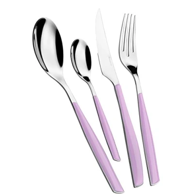 Immagine di BUGATTI, Glamour, Set Posate 24 Pezzi in Acciaio Inox 18/10 e Manico Colore Lilla. 6 Persone Composto da cucchiai, forchette, coltelli cucchiaini caffè