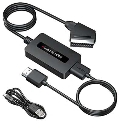 Immagine di SUNNATCH Adattatore Convertitore Maschio Ingresso Scart a HDMI Uscita con Cavi e Scart, Supporta Switch di Full HD 720P/ 1080P