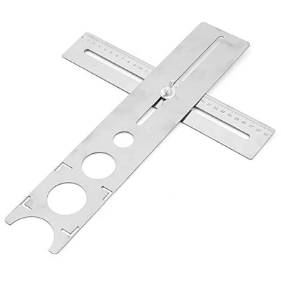 Immagine di ALLOMN Righello di Misurazione Multi Angolo, Localizzatore Piastrelle Punzonatore Modello Angolazione Strumento Template Locator fori Regolabile Acciaio Inossidabile (Centimetri)