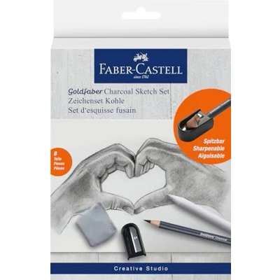 Immagine di Faber Castell 114006 Set per schizzi a carboncino Goldfaber, 8 pezzi, incl. matite carboncino, temperino, gomma carta e cancellare