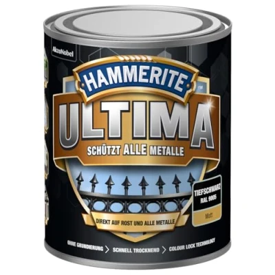 Immagine di Hammerite Ultima 5379754 Vernice protettiva per metallo, 750 ml, colore: nero opaco RAL 9005