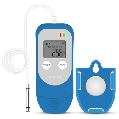 Immagine di ThermElc TE 03 ETH temperatura umidità Logger sonda digitale ad alta precisione, precisione fino a ±0,3 C, rapporto automatico PDF CVS, luce di avvertimento LED, ideale per la conservazione