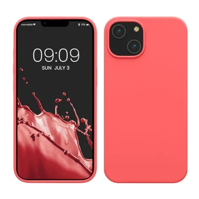 Immagine di kwmobile Cover per Apple iPhone 14 Custodia Back Case Caricatore Wireless Antiurto e Flessibile in Silicone TPU corallo fluorescente