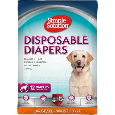 Immagine di Simple Solution pannolini usa e getta per cani femmine, True Fit, assorbenti, a prova di perdite, con indicatore umidità, tappetino le mestruazioni XL cuccioli cagnolini