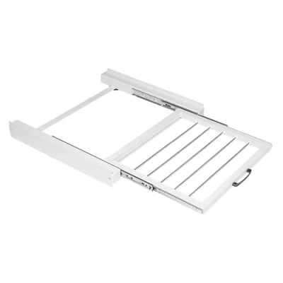 Immagine di Vonia telaio di collegamento per lavatrici, con portasciugamani estraibile, kit stacking universale, corda a cricchetto, bianco