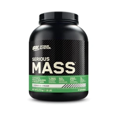 Immagine di Optimum Nutrition Serious Mass Proteine in Polvere ad Alto Contenuto Calorico per Aumento Peso, con 25 Vitamine e Minerali, Creatina Monoidrato Glutammina, Gusto Biscotti Crema, 8 Dosi, 2,73 kg