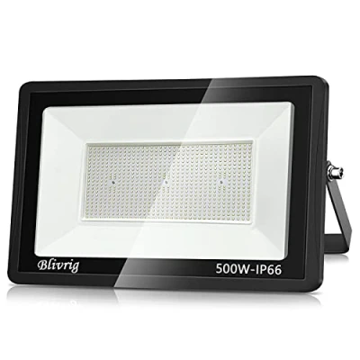 Immagine di Blivrig 500W Faretto LED da esterno Bianco Caldo 3000K, 50000LM Faro Parete, Impermeabile IP66 Fari Luce Bianca Calda Proiettore per Cortile Cantiere Giardino