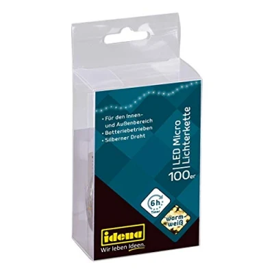 Immagine di Idena 31225 Micro catena luminosa a LED con 100 in bianco caldo, funzione timer 6 ore, batteria, lunga circa 10,2 m, per feste, Natale, decorazione, matrimonio, come luce d&#039;atmosfera