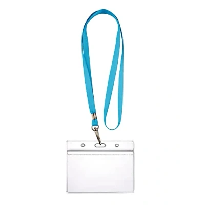 Immagine di WEBBOMB Porta badge flessibile con chiusura lampo, impermeabile, per 1 2 carte d&#039;identità e d&#039;identità, 0,80 mm, trasparente + cordino a 360 (turchese)