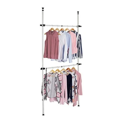 Immagine di relaxdays Guardaroba Telescopico, Moduli Sistema Componibile per Armadio, 2 Aste Appendiabiti &amp; Prendi Grucce, Bianco, Acciaio, ABS, Set da 1 pz