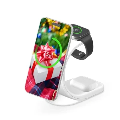 Immagine di MMOBIEL Caricatore Wireless Compatibile con iPhone, Apple Watch e AirPods Supporto per Caricabatterie 3 in 1 18W Magnetico di Ricarica Rapida Qi Magsafe Bianco