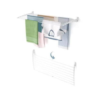 Immagine di foxydry Fold, Stendibiancheria da parete, Stendino Verticale, Pieghevole Interno e Esterno in Alluminio Acciaio 118x50x50 cm (Bianco Down, 1x Fold 120)