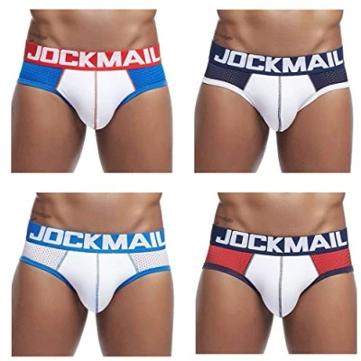 Immagine di JOCKMAIL 4 pz/confezione sexy da uomo slip intimo mutande in pizzo maschile, Blu+blu scuro+bianco+rosso, L