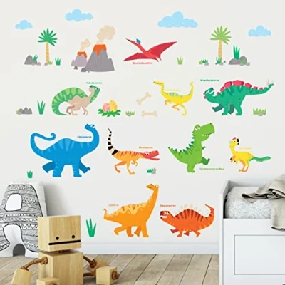 Immagine di DECOWALL DS 8032 Dinosauro Colorato (Piccolo) (Ver. Inglese) Adesivi da Parete Decorazioni Stickers Murali Soggiorno Asilo Nido Camera Letto per Bambini decalcomanie