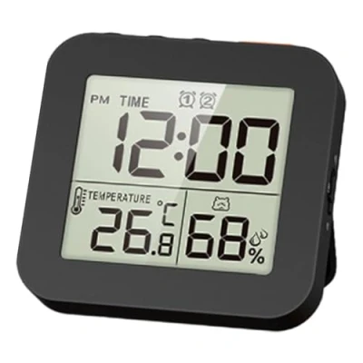 Immagine di Easnea orologio digitale da parete per doccia, bagno, cucina, impermeabile, con display LCD, cucina e bagno (nero)