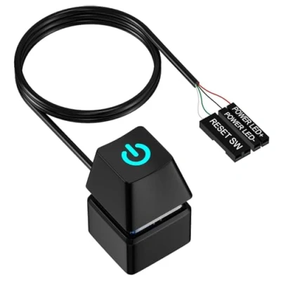 Immagine di Interruttore di Alimentazione per Computer Desktop, Pulsante Accensione PC, Esterno PC con Luce LED, Cavo Prolunga da 1,8 M (Nero)