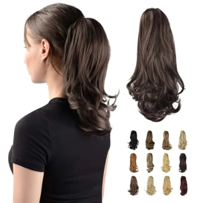 Immagine di Sofeiyan estensione coda di cavallo 33 cm Clip lunga riccia in dei capelli artiglio Parrucchino sintetico dall&#039;aspetto naturale per le donne, Marrone medio