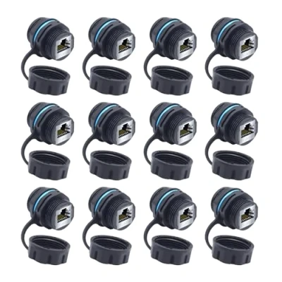 Immagine di YIOVVOM Connettore RJ45 CAT6 schermato impermeabile Cat5/5e/6 femmina a 8P8C Ethernet LAN accoppiatore cavo adattatore doppia testa con tappo impermeabile/antipolvere, 12 pezzi