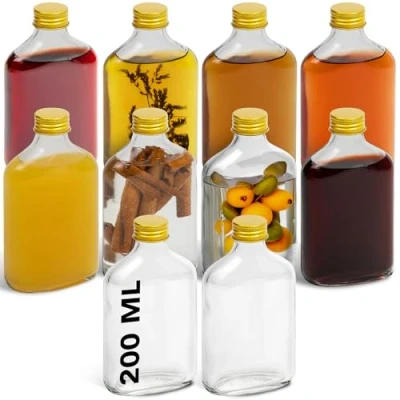 Immagine di HEFTMAN Bottiglie di vetro piccole, da 200 ml, vuote, con coperchio dorato, ermetiche, riutilizzabili, coperchio, perfette per gin, vino, aceto, bevande fatte in casa, salse, decorazioni,