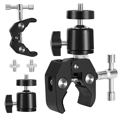 Immagine di Set di treppiedi con testa sferica articolata, adattatore filettato da 1/4&quot;, 3/8&quot;, fori regolabile per fotocamere, flash light, treppiede, monitor LCD/DV