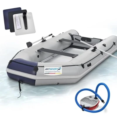 Immagine di ArtSport gommone 3,80 m per 6 Persone con 2 panche e Pavimento in Alluminio canotto Remi, Pompa, Borsa Kit di Riparazione Barca da Pesca Gonfiabile