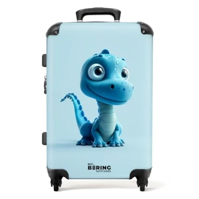 Immagine di NoBoringSuitcases.com Valigia Bambini, Grande, Trolley Bambino, Per Lucchetto TSA, Bimbo, Valigie, Grande 23 kg (67 cm 72 L), (Dinosauro Blu acquatico)