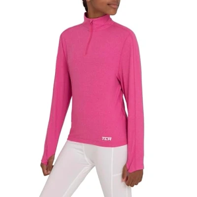 Immagine di TCA Fusion Quickdry Maglia da Corsa A Manica Lunga Bambina con Colletto e Mezza Zip Rosa, 10 12 Anni