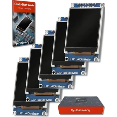 Immagine di AZDelivery 5 x 1.77 pollici SPI TFT Display 128x160 Pixel ST7735 2.7V 3.3V compatibile con Arduino E Raspberry Pi incluso un Book!