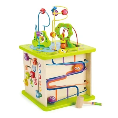 Immagine di Hape Cubo Multiattività, Cubi Legno Bambini, Gioco Vivace e Colorato con Cinque Facce Piene di Attività