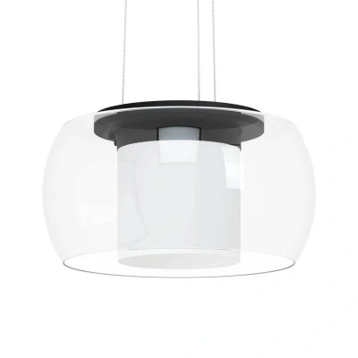 Immagine di Eglo lampada a sospensione LED Briaglia c, dimmerabile per sala da pranzo, su tavolo smart home, palla di vetro con cilindro interno satinato, struttura in metallo nero, RGB