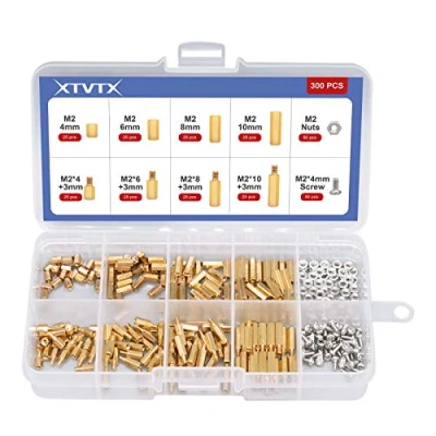 Immagine di XTVTX 300 pezzi M2 filettatura in ottone esagonale distanziatore maschio femmina acciaio inox dado assortimento kit