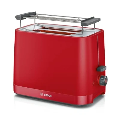 Immagine di Bosch TAT3M124 MyMoment Tostapane Compatto, 2 Fette, per Riscaldare e Scongelare, con Griglia Scaldapane, Sistema di Sollevamento High Lift, Vassoio Raccoglibriciole Spegnimento Automatico, Rosso