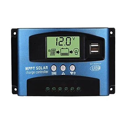 Immagine di Lelukee 40A Regolatore Di Carica Solare Con Doppia Usb 12V / 24V, Display Lcd Intelligente Pannello Automatico Per Batterie Al Piombo/Pannello Solare/Carichi