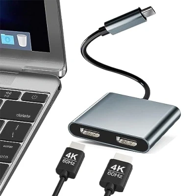 Immagine di adattatore da USB C a doppio HDMI, tipo monitor, hub con 2 docking station HDMI 4K 60hz per laptop HP/Dell/Surface/Lenovo/Thinkpad/Chromebook/MacBook