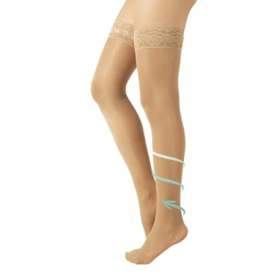 Immagine di AUTOREGGENTE 70 DEN COMPRESSIONE GRADUATA MEDIA, CALZE ELASTICHE MEDICALI NERO &amp; NATURALE S M L XL (S, Naturale)
