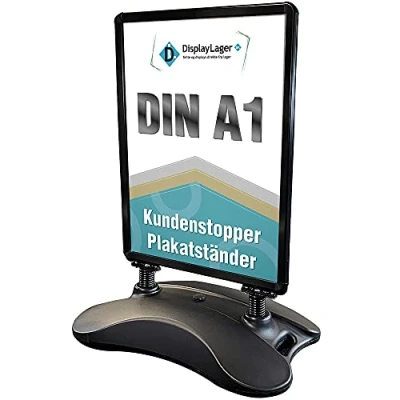 Immagine di DisplayLager Supporto per Poster con Ruote, Formato A1 (Bifacciale), Alluminio, Nero, Wind Sign Cavalletto Espositore Pubblicitario