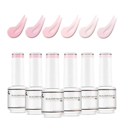 Immagine di Nicedeco 8 in 1 Builder Base Gel Set, 6 Colori Smalto Unghie e Coat, Estensione delle Unghie, Riparazione di Manicure, Rinforzante per Decorazione 6x8ml Set